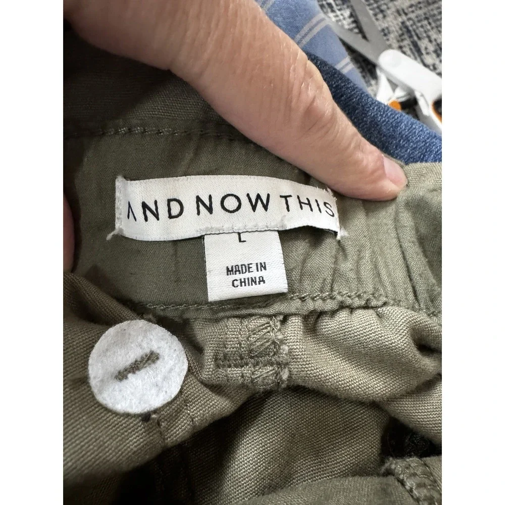 AND NOW THIS Olive Green Paperbag Waist Mini Skirt Women's Size L Utility Casual